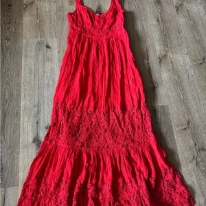 Free People Red Lace Caught Your Eye Maxi Dress Size 4